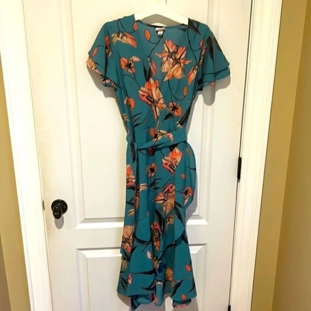 A New Day Floral Faux Wrap Dress with Tie Waist